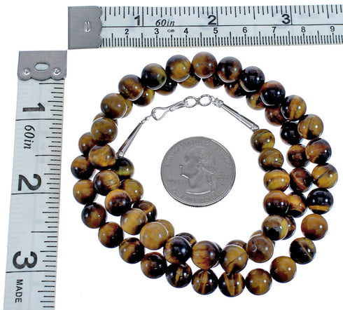 Tiger Eye Genuine Sterling Silver Bead Southwestern Necklace BX120757